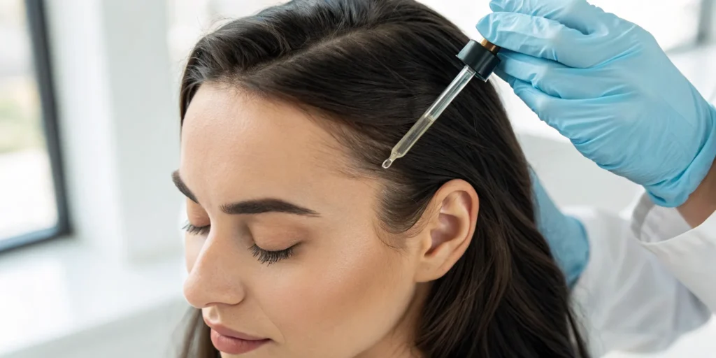 Best scalp treatment for hair growth applied by a professional with a dropper.