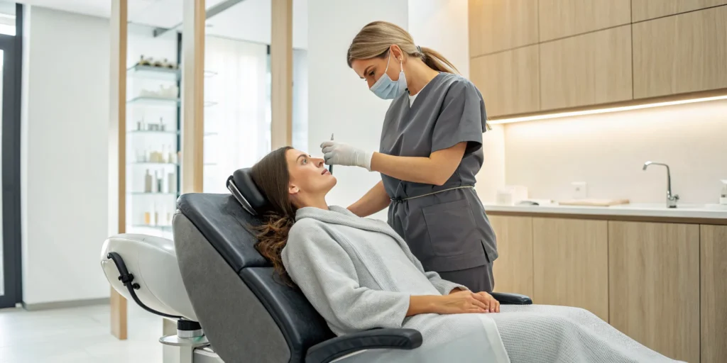 Client receiving a professional head spa treatment for dandruff in Alpharetta, GA.